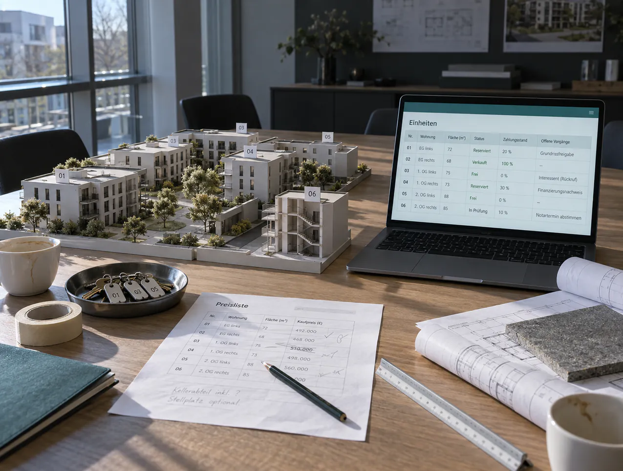 Vertrieb, Projektassistenz und Bauleitung arbeiten in derselben Anwendung