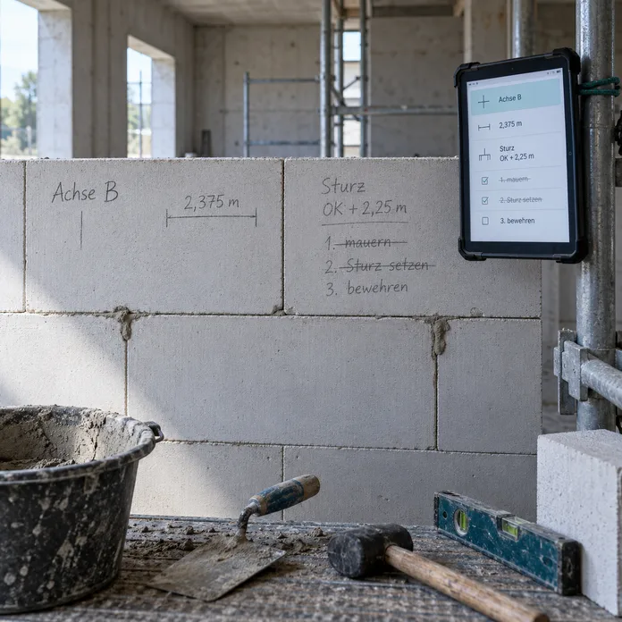 Polier erfasst Stunden und Leistungsstand direkt am Bauteil auf dem Tablet