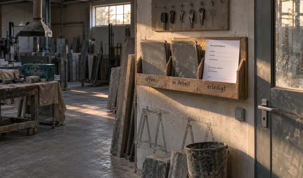 Bildschirmansicht eines Werkstücks mit Maßen, Material und Oberfläche