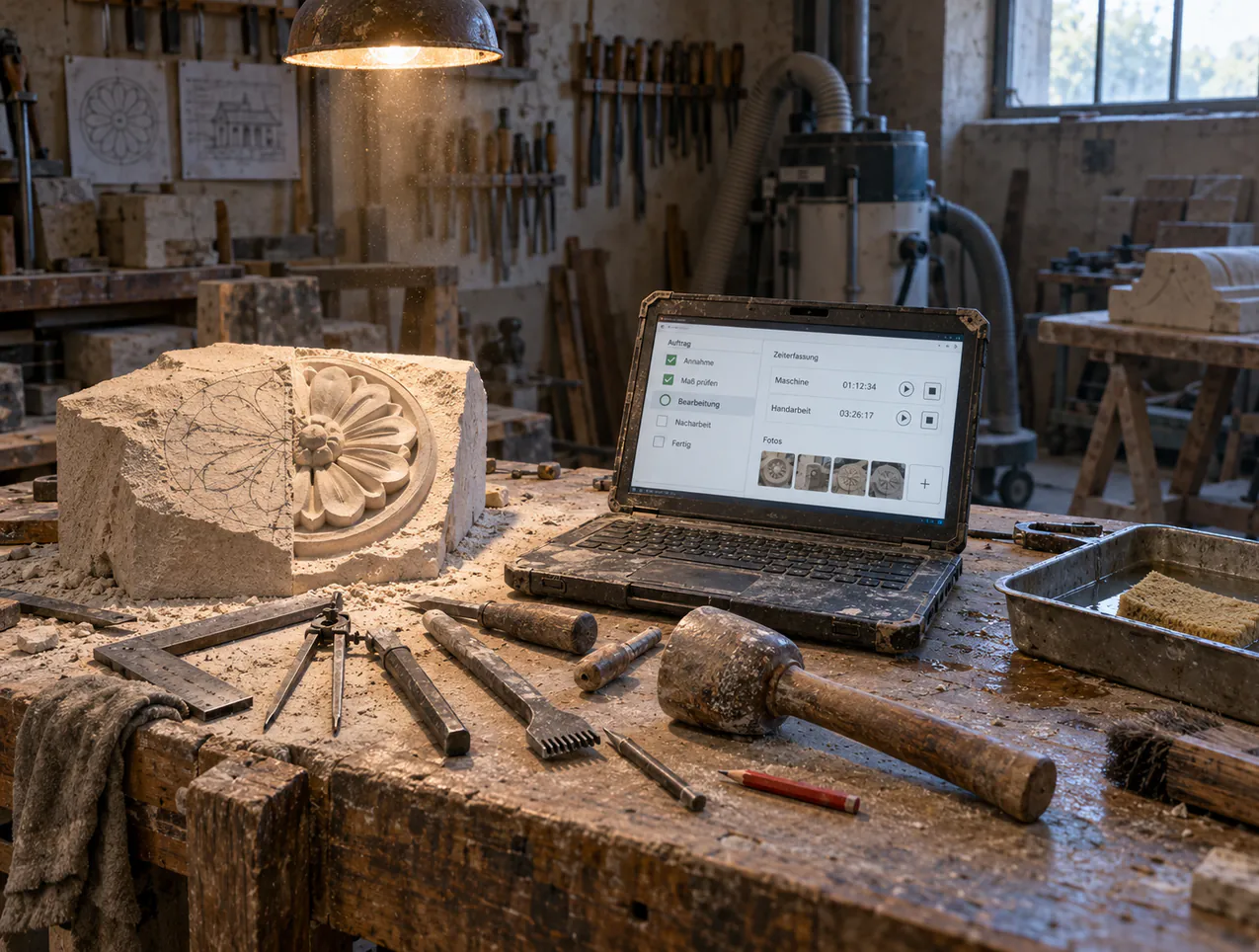 Büro, Ausstellung und Werkstatt arbeiten in derselben Anwendung