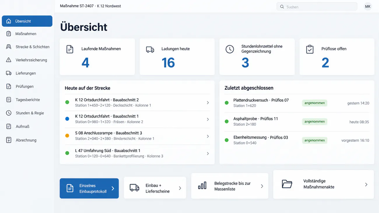 Maske: Auswahl des Projektumfangs vom einzelnen Einbauprotokoll bis zur ganzen Maßnahme