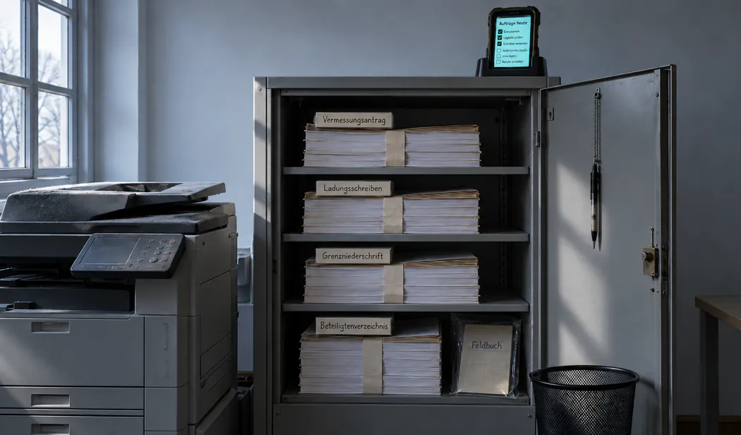 Bildschirmansicht eines Vorgangs mit Feldbuch, Terminen und Aufwand