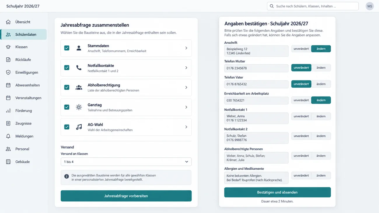 Maske: vorausgefüllte Jahresabfrage auf dem Handy, die nur noch bestätigt oder korrigiert wird