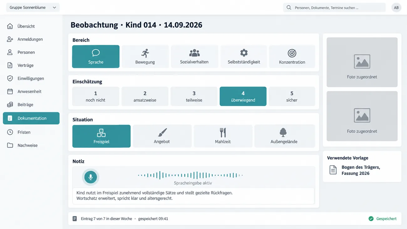 Maske: tastaturfreie Erfassung des Beobachtungs- und Entwicklungsbogens