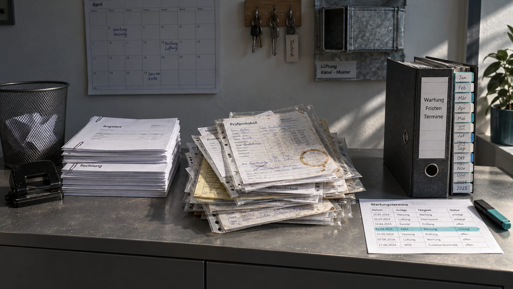 Prüfprotokoll auf Papier zwischen Handwerkerprogramm und Wartungsplaner