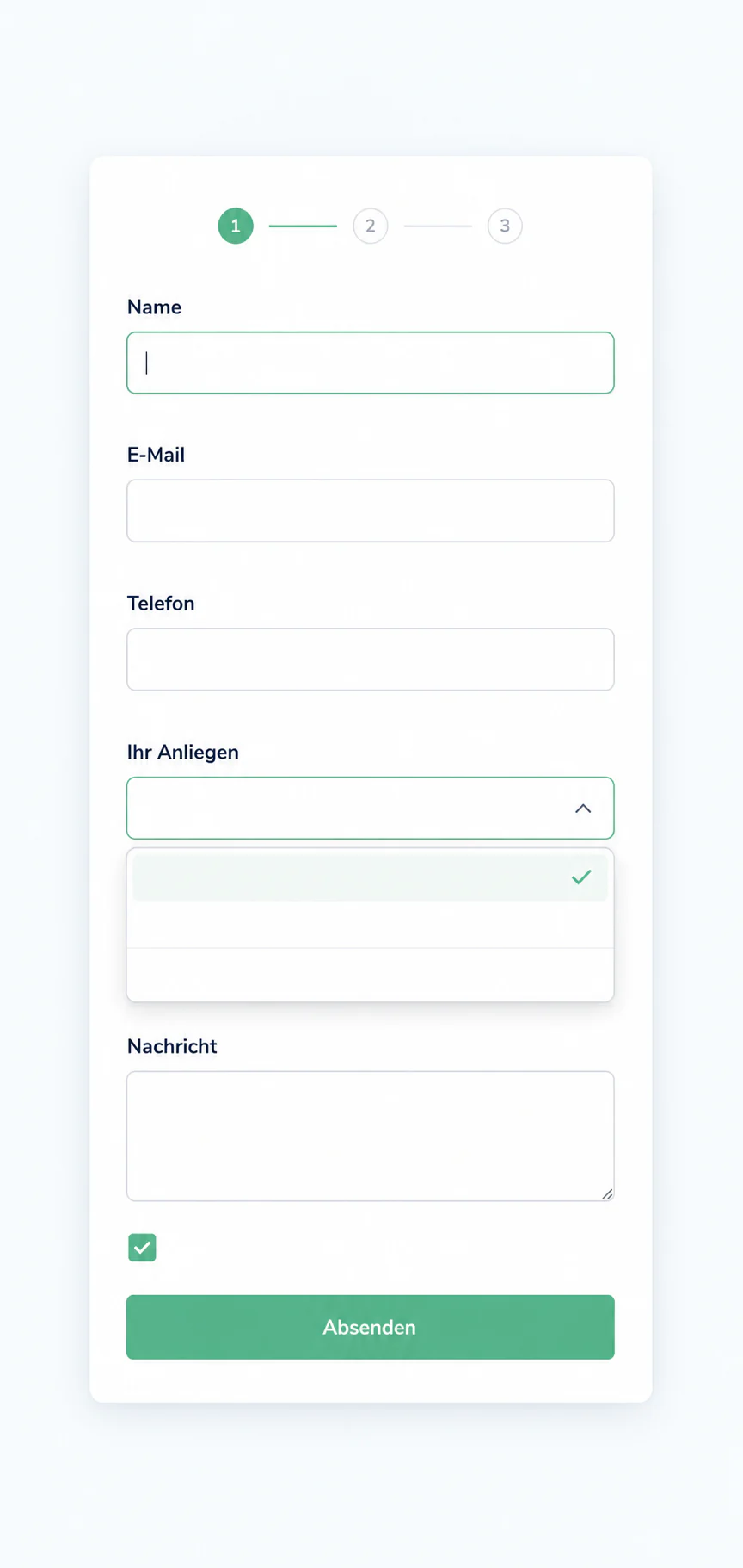 Modernes, digitales Anfrageformular