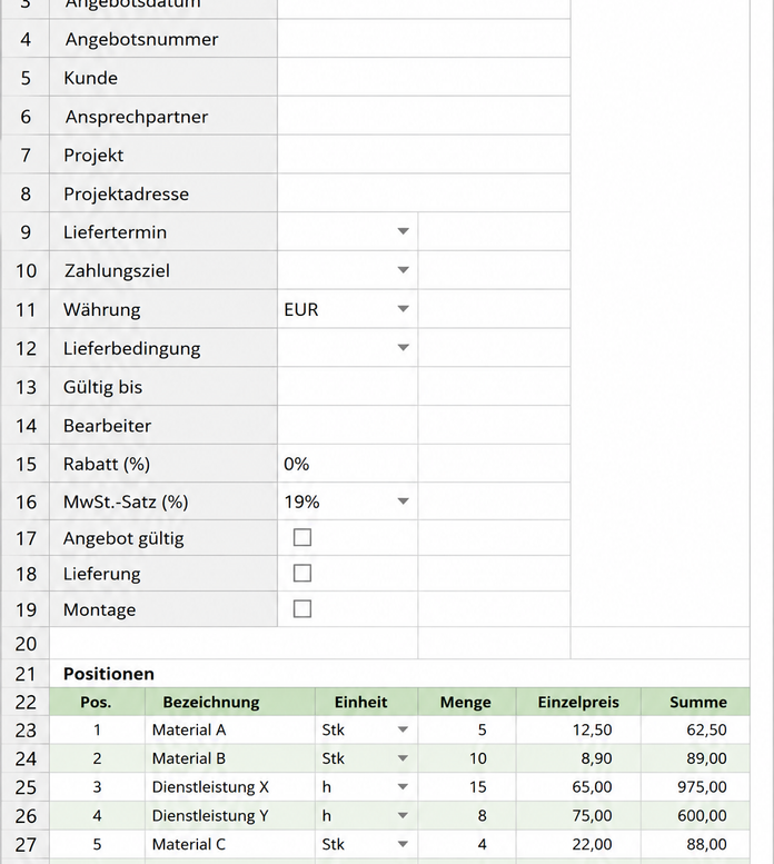 Excel-Formulare Beratung