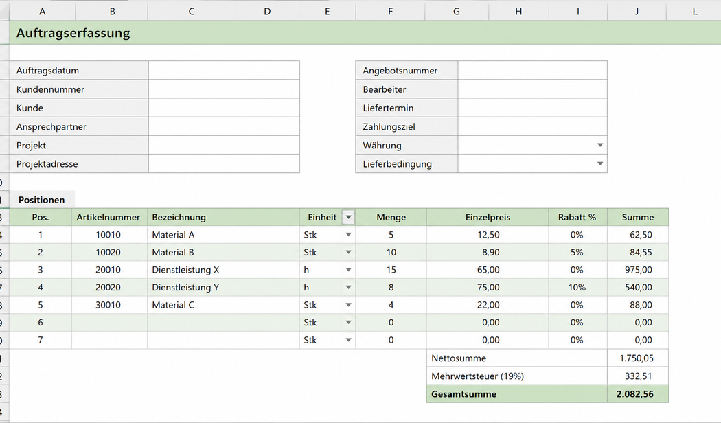 Excel als Formular