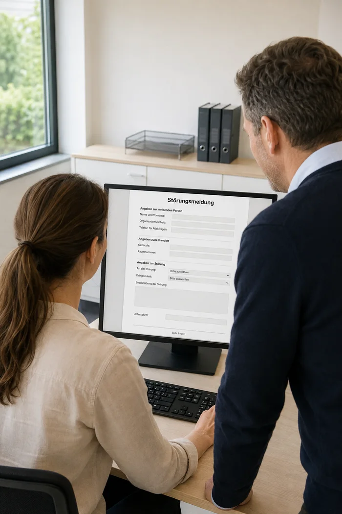Team im Büro mit überarbeitetem, digitalem PDF-Formular
