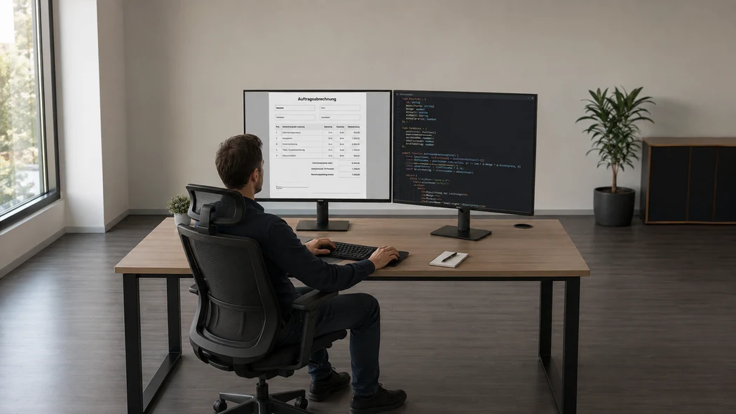 Überarbeitetes PDF-Formular und der zugehörige Code an zwei Monitoren