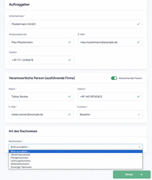 Professionell umgesetztes Word-Formular am Arbeitsplatz