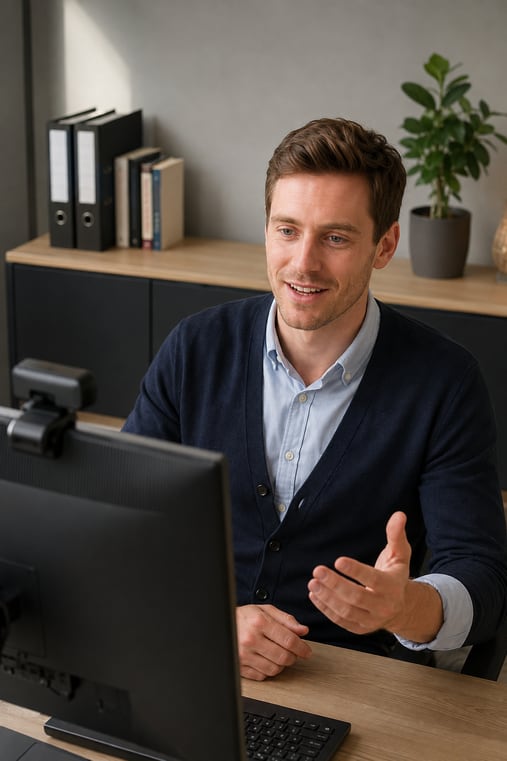 Formilo-Mitarbeiter erklärt die Zeiterfassung im Online-Meeting