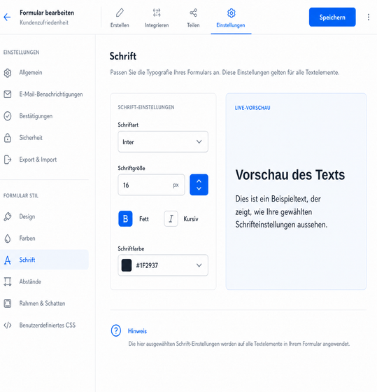 Schrift des Formulars anpassen