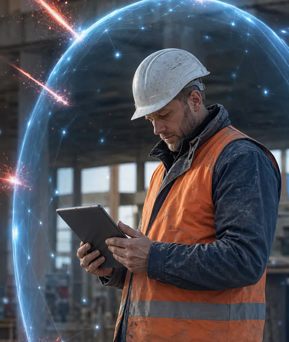 Mitarbeiter arbeitet mit KI-gestütztem Formular am Laptop