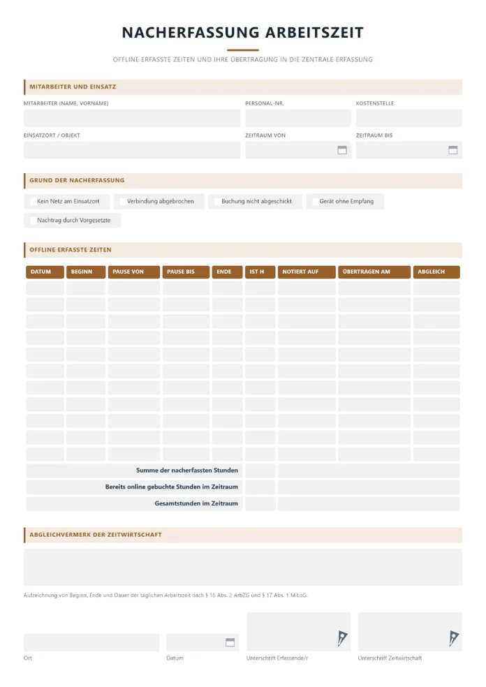Rechnender Monatsbogen als interaktives PDF für die Erfassung ohne Netz