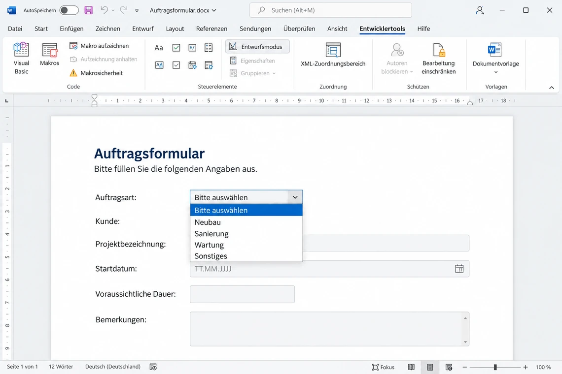 Word-Formulare: Möglichkeiten und Grenzen