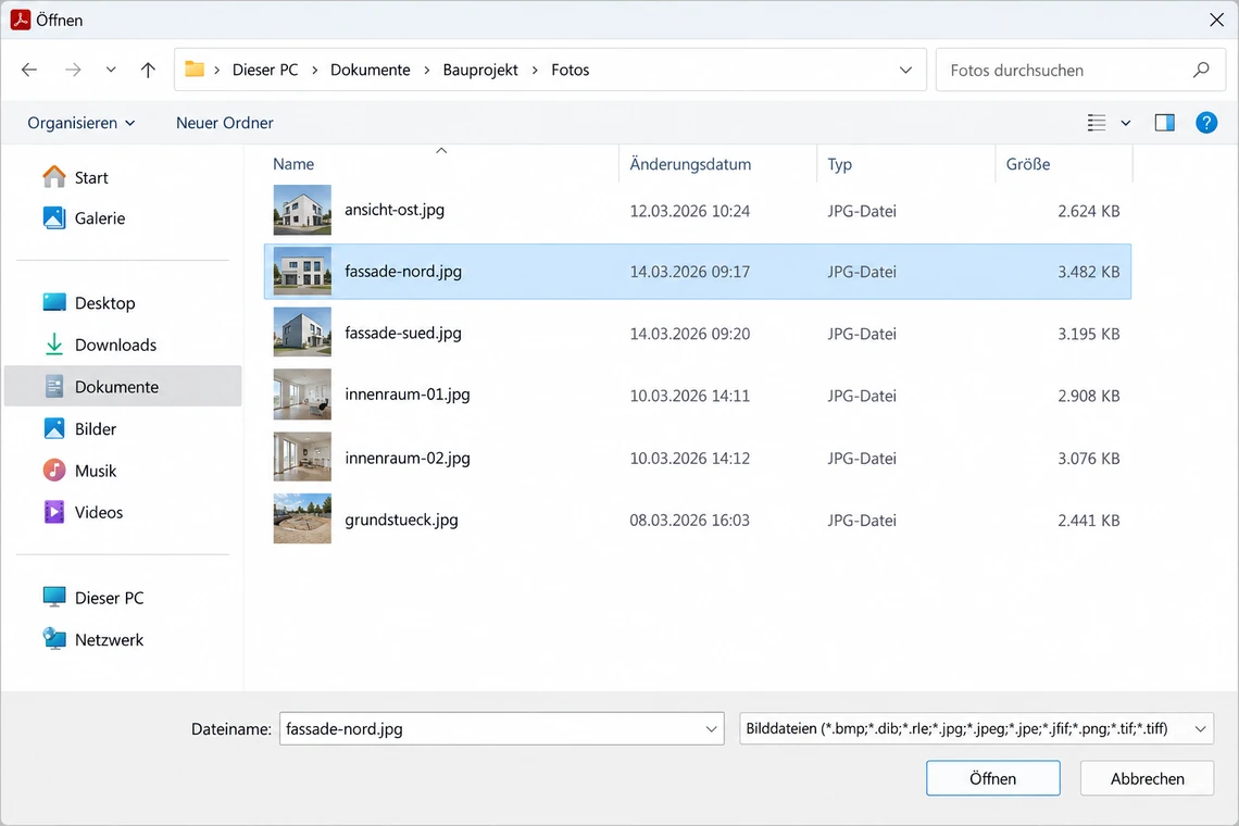 Dateiauswahl-Dialog beim Import eines Fotos in das Schaltflächensymbol