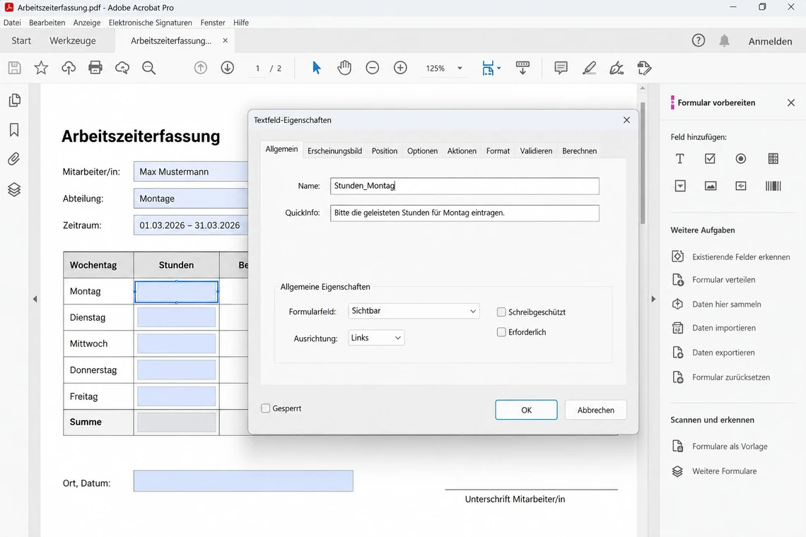 Der Dialog Textfeld-Eigenschaften mit der Registerkarte Allgemein