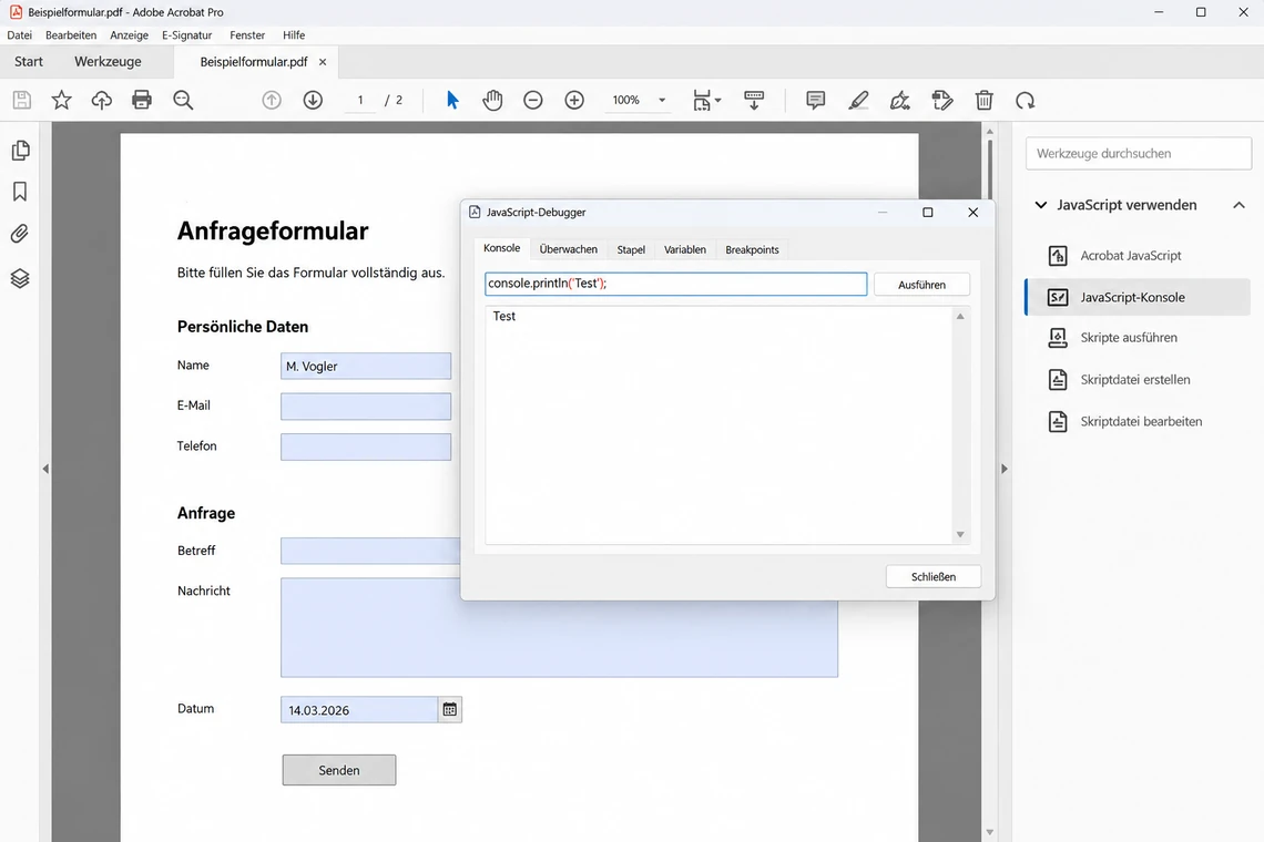 Die JavaScript-Konsole in Adobe Acrobat Pro öffnen