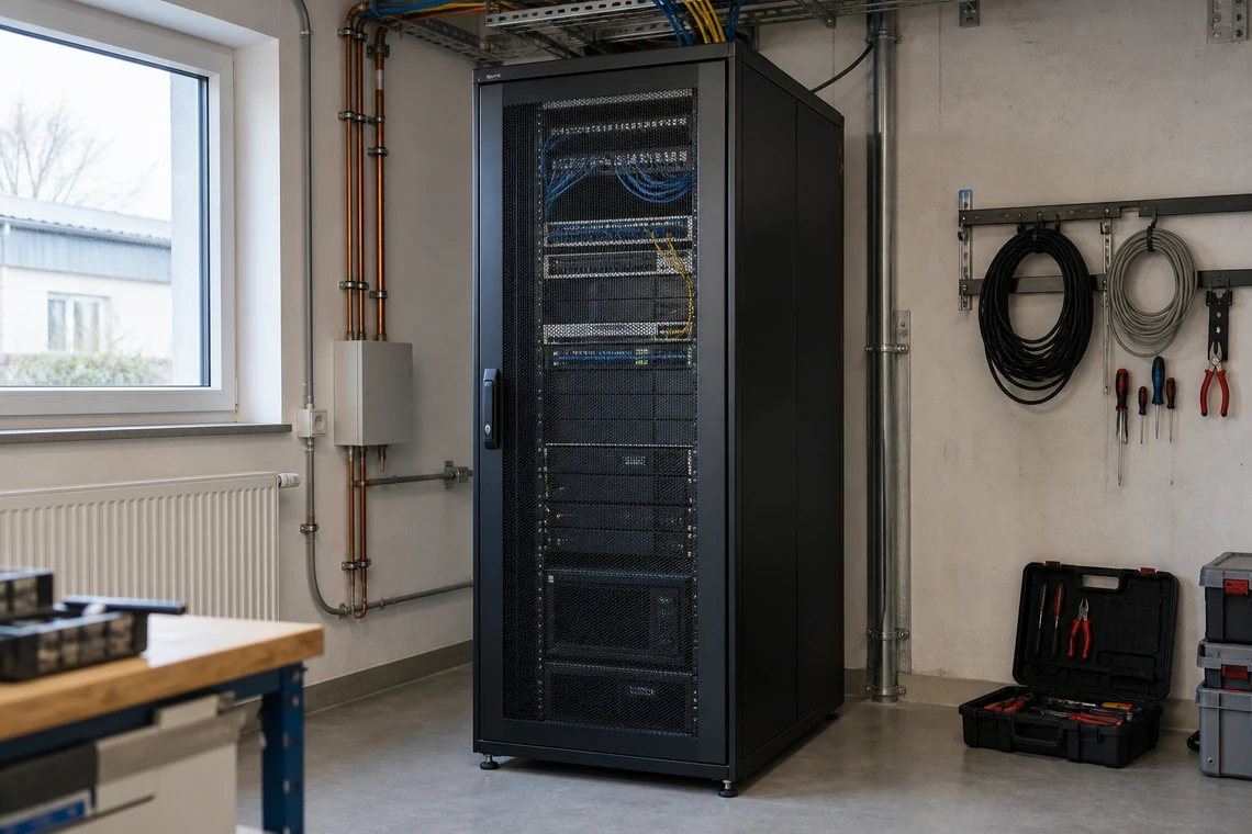 Serverschrank im Technikraum eines mittelständischen Betriebs