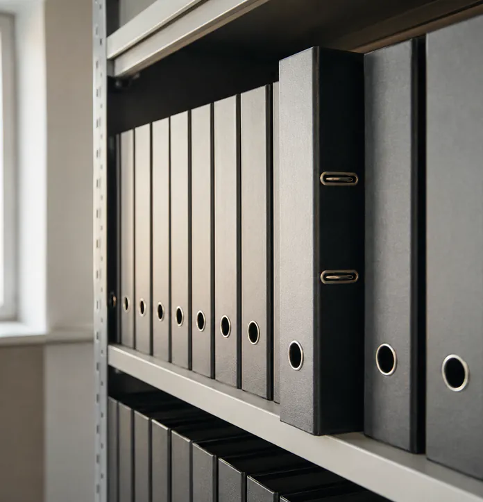 Archivregal mit gleichförmigen Ordnerrücken
