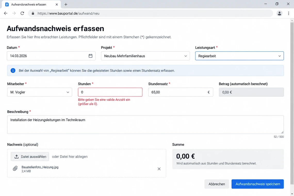 Webformular mit eingeblendeten Folgefeldern, automatischer Summenberechnung und Feldprüfung