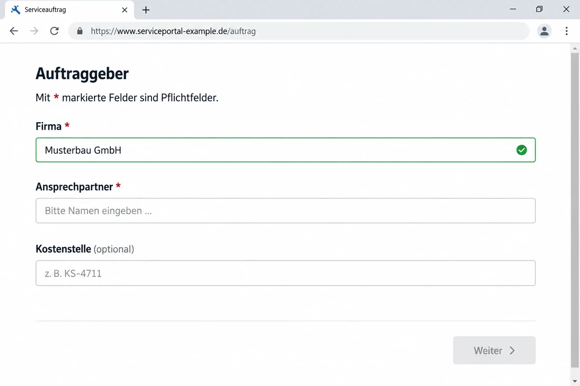 Pflichtfelder in einem Webformular kennzeichnen