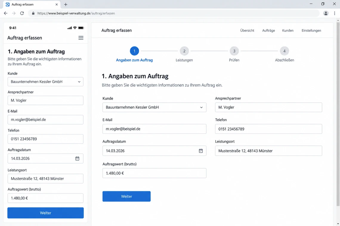 Derselbe Formularschritt in der Smartphone- und in der Desktop-Ansicht