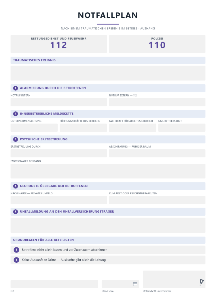Notfallplan mit psychischer Erstbetreuung