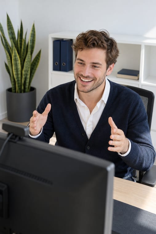 Berater erklärt im Online-Meeting, wie die digitale Arbeitskarte entsteht