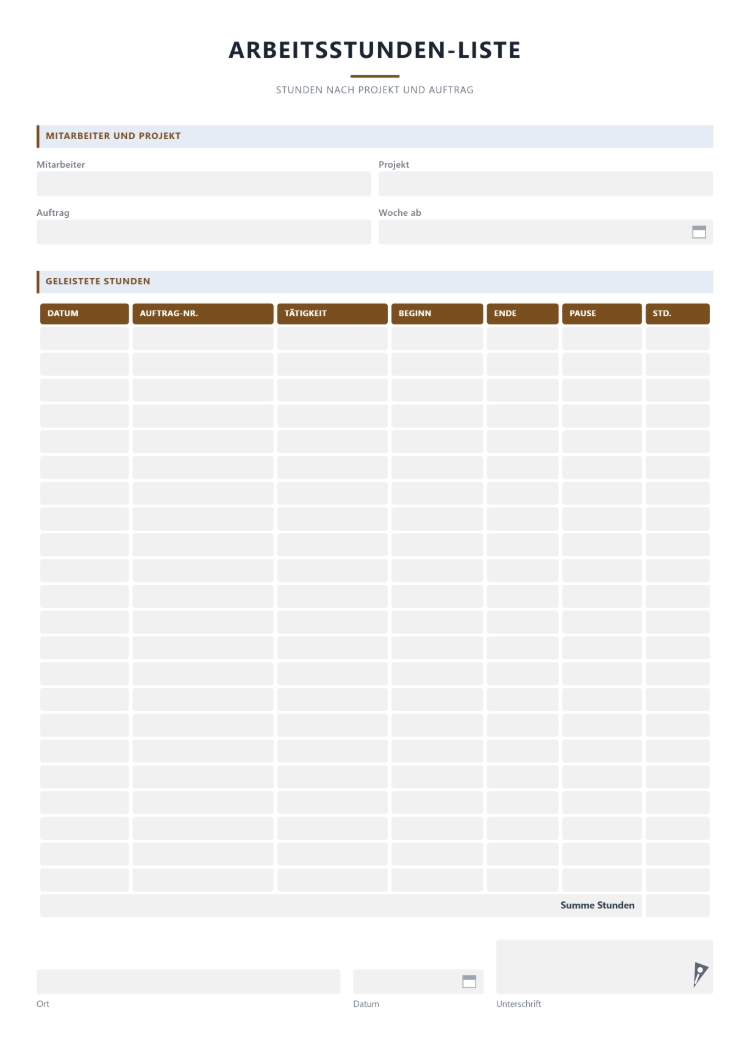 Arbeitsstunden-Liste