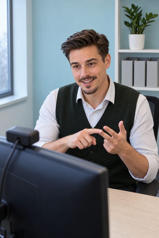 Formilo-Berater erklärt im Online-Meeting, wie der Arbeitsplan online für ein Bewachungsunternehmen entsteht