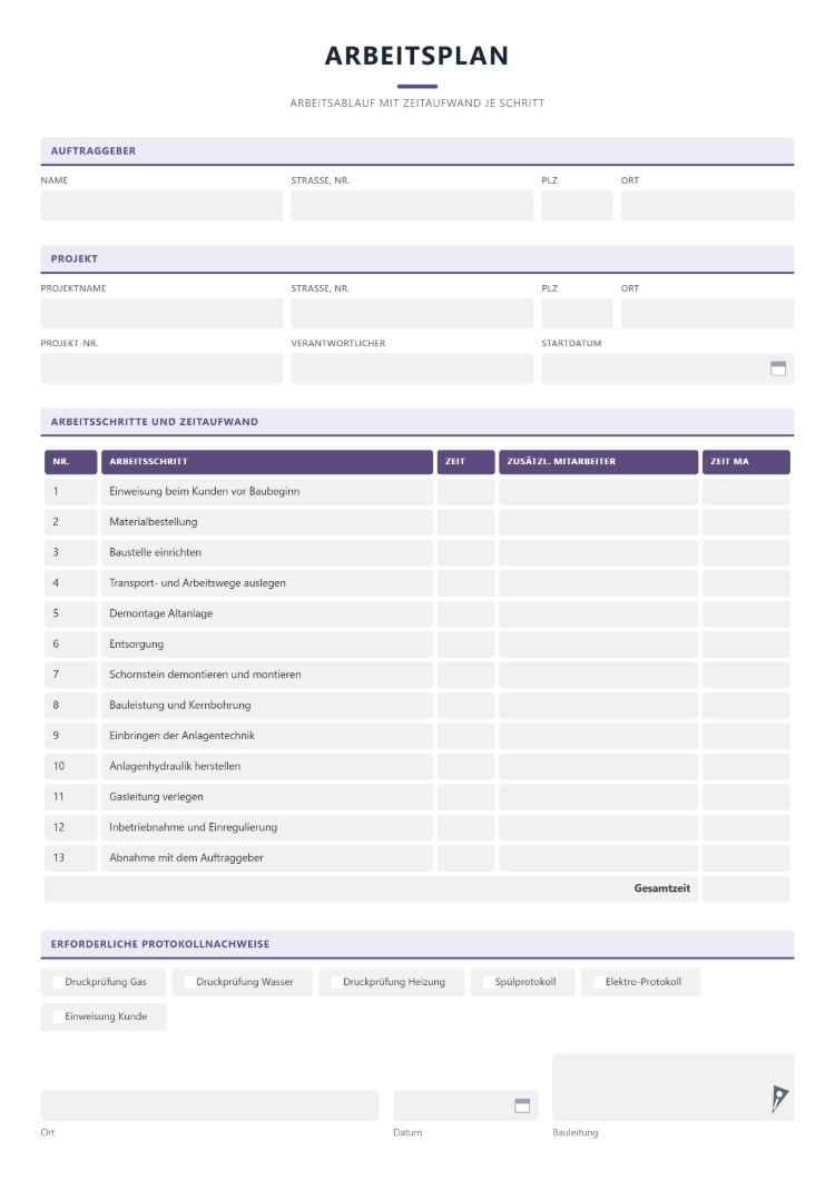 Arbeitsplan als Ablaufplan