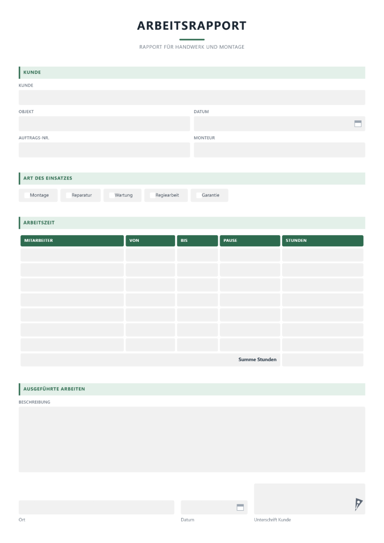 Arbeitsrapport für Handwerker