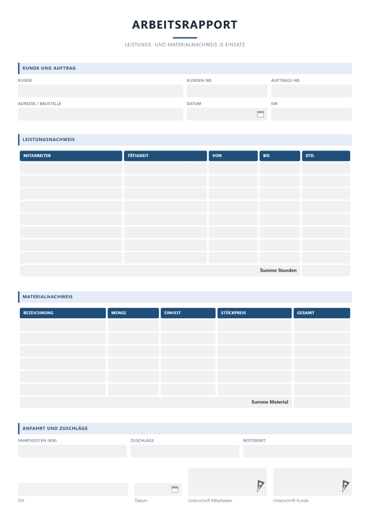 Arbeitsrapport Vorlage