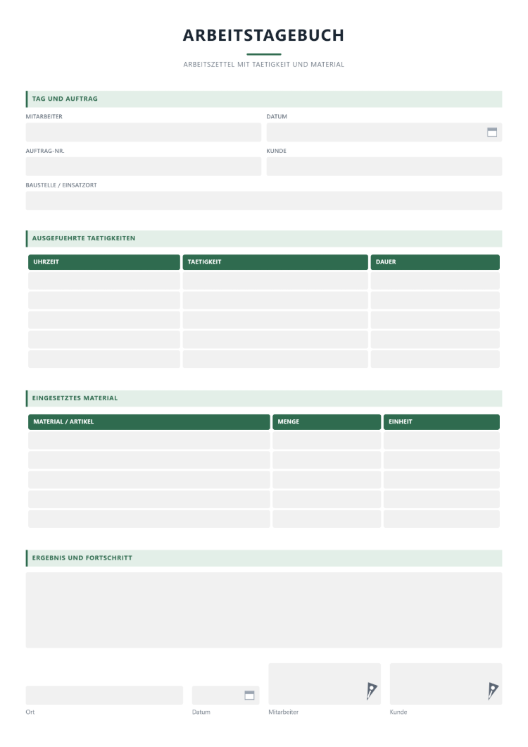 Arbeitstagebuch Handwerk