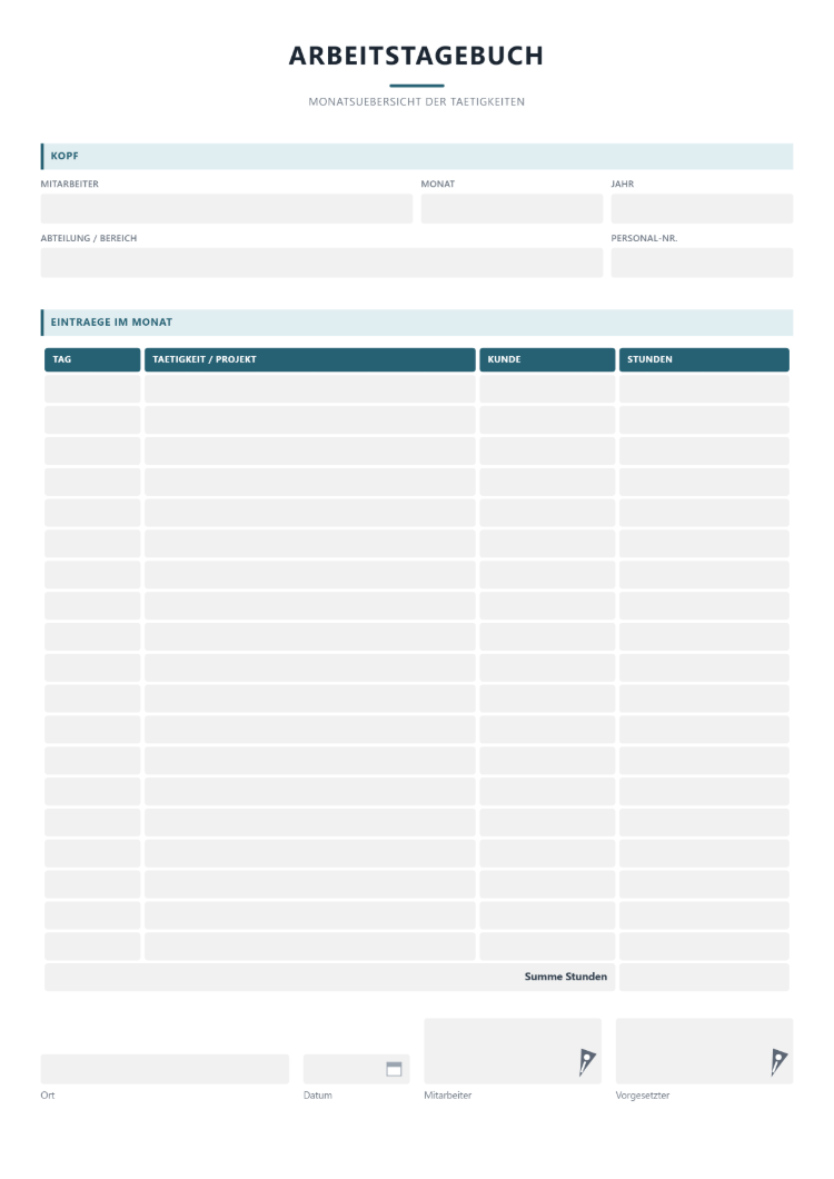 Arbeitstagebuch Monat