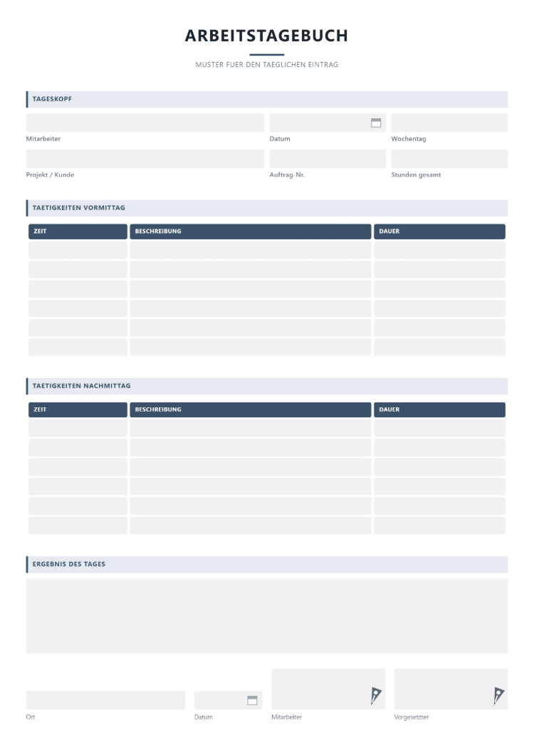Arbeitstagebuch Muster
