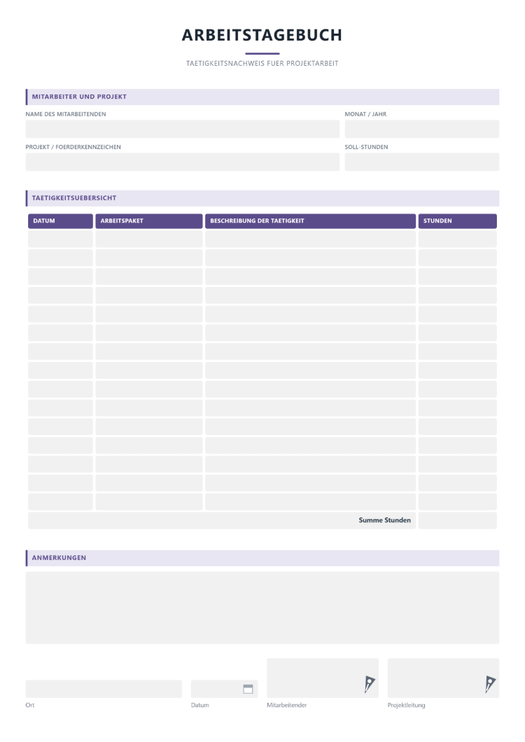 Arbeitstagebuch Projekt