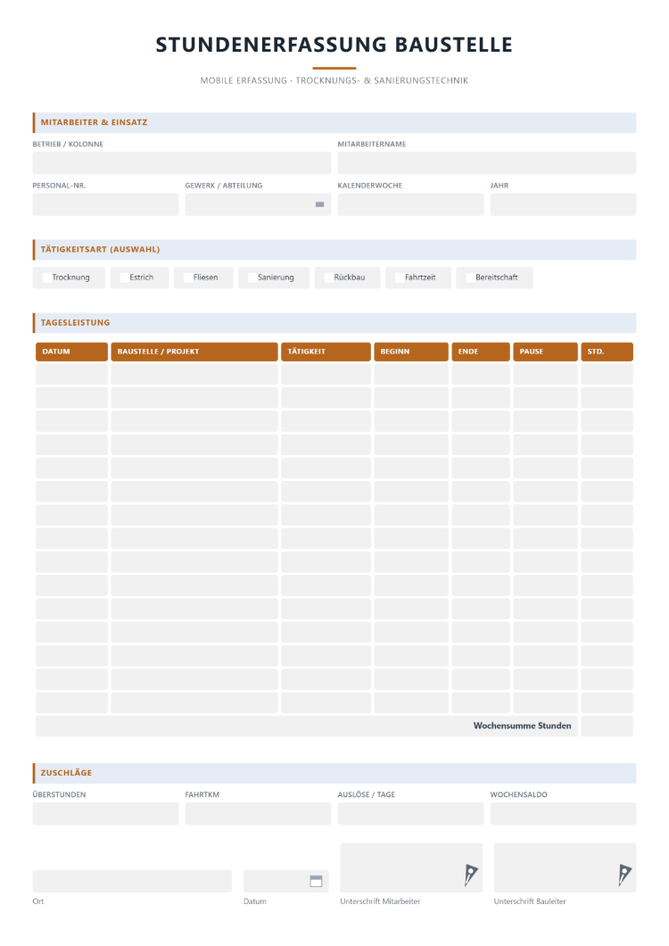 Arbeitszeiterfassung Bau