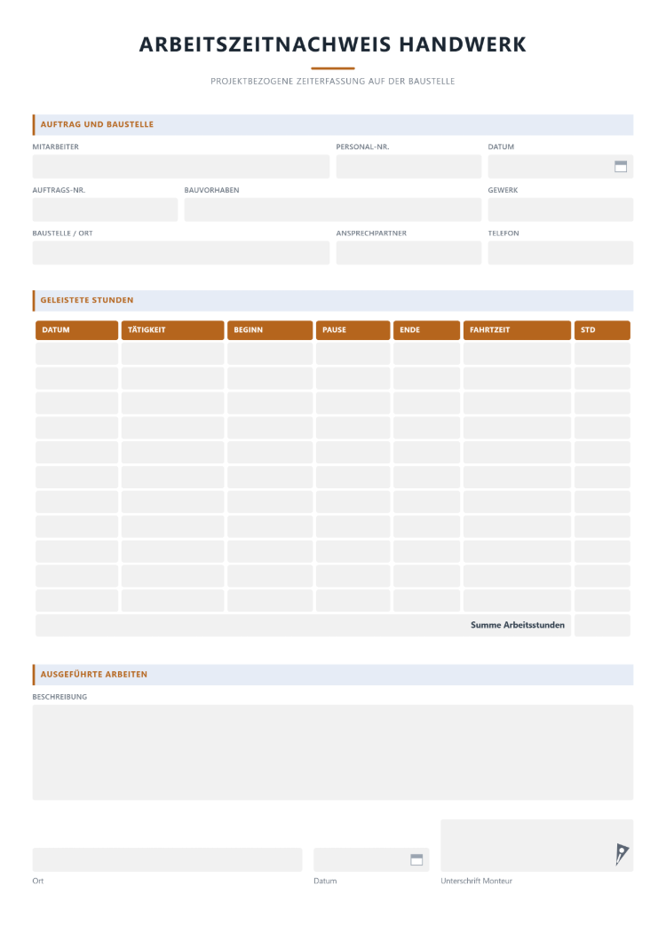 Arbeitszeitnachweis Handwerker
