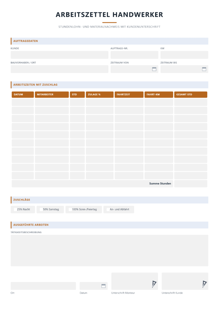Arbeitszettel Handwerker