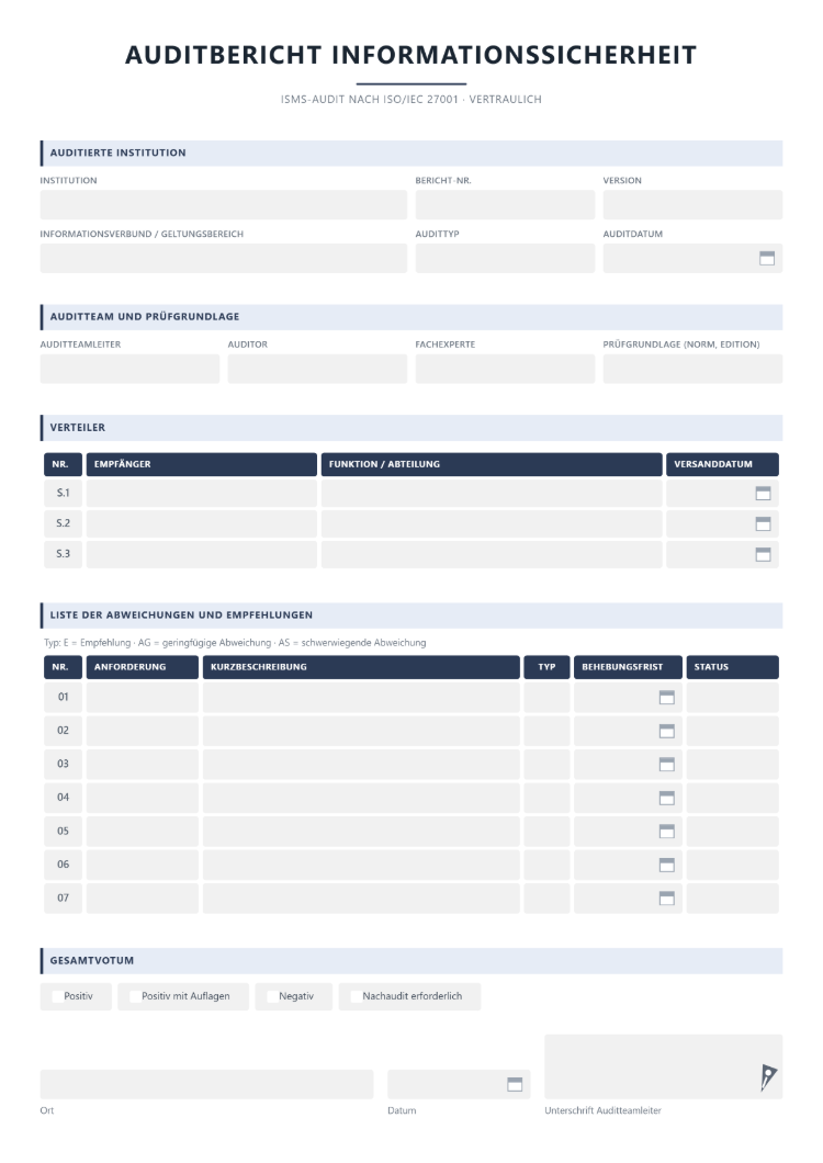 Auditbericht Informationssicherheit für ein ISMS-Audit nach ISO/IEC 27001