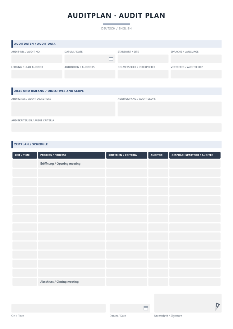 Zweisprachiger Auditplan auf Deutsch und Englisch