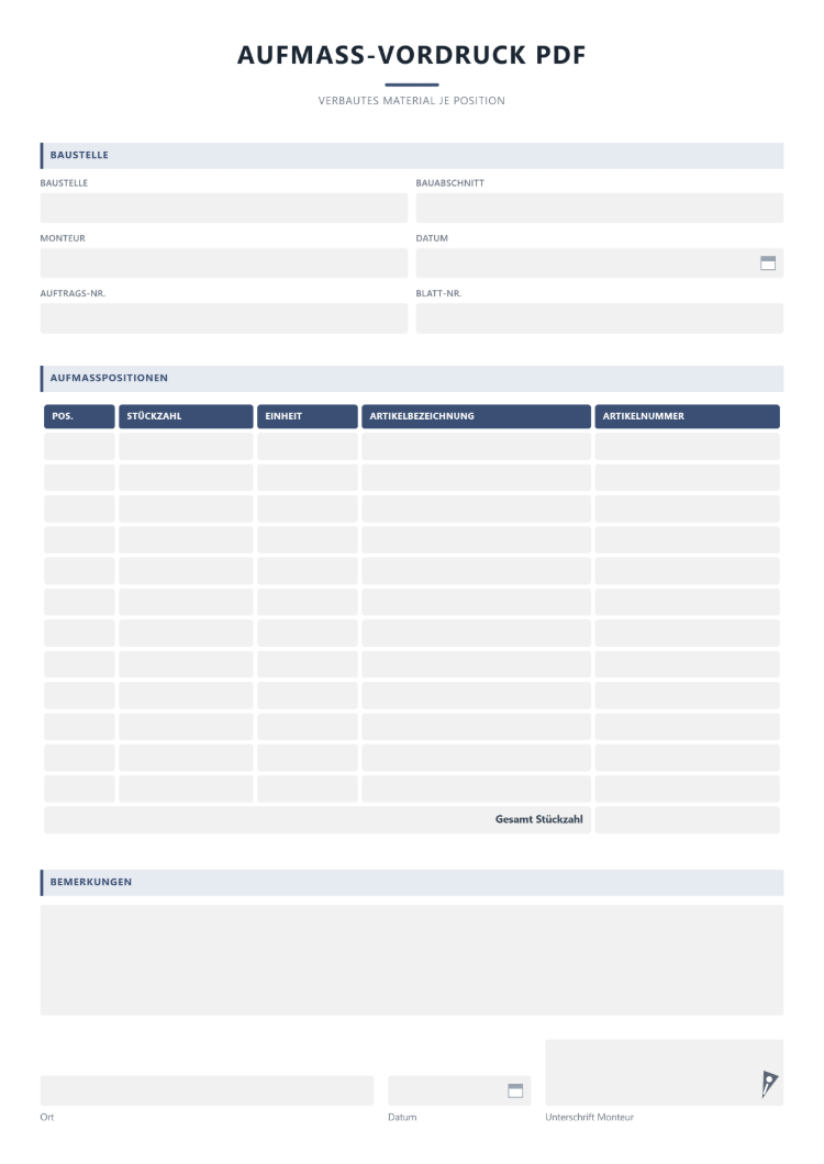 Aufmaß-Vordruck als PDF