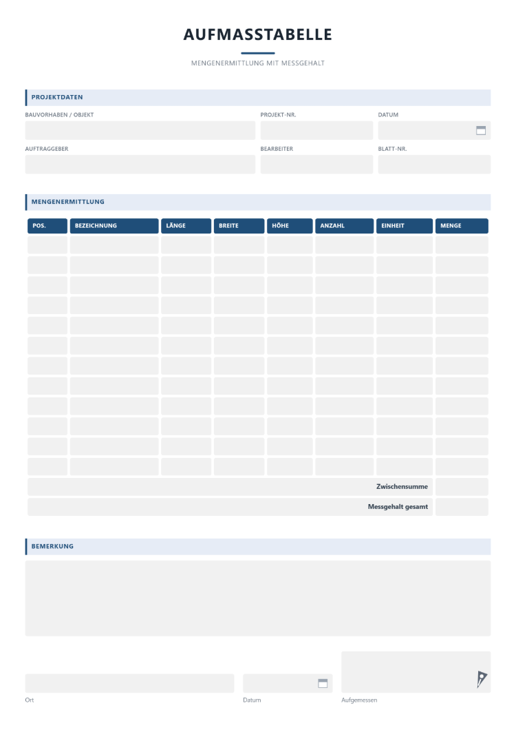 Aufmaßtabelle als Excel-Alternative
