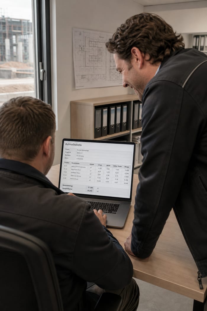 Digitalisierung der Aufmaßtabelle