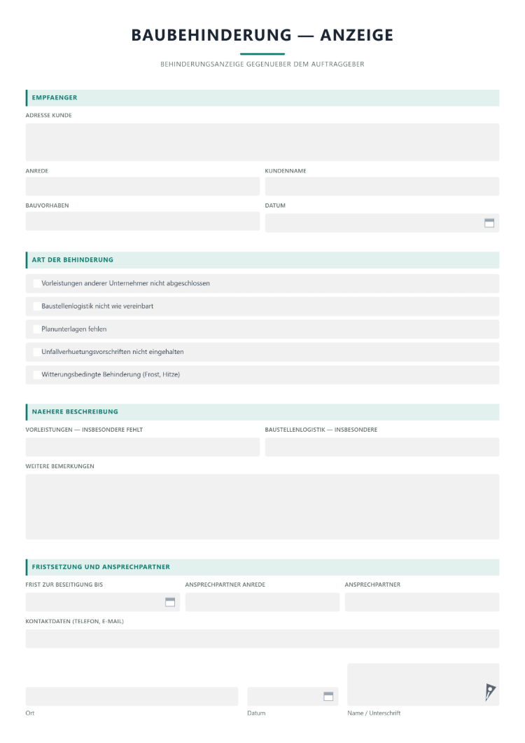 Baubehinderung Vorlage