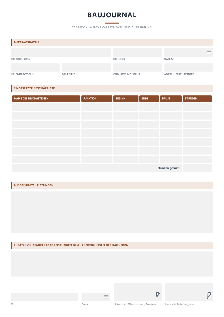 Baujournal als Formular