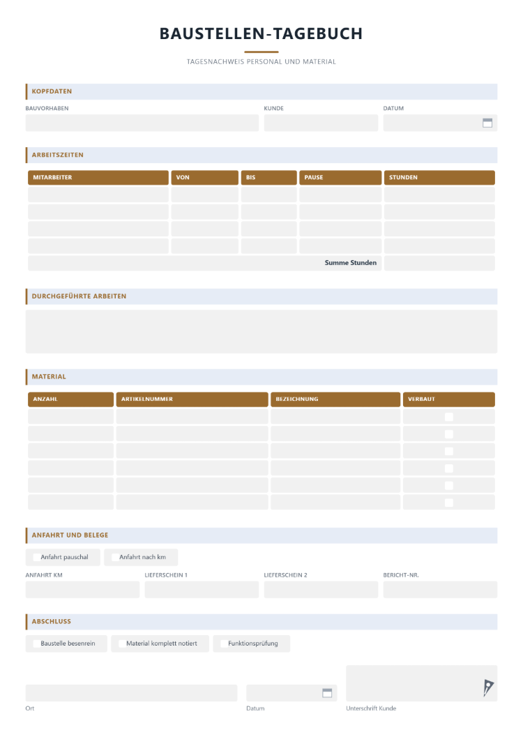 Baustellentagebuch Vorlage